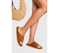 Boohoo Faux Suede Cross Strap Footbed Sliders In Tan tan 6