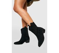 boohoo Women's Faux Suede Embroidered Western Cowboy Boots in Black | Size: 4