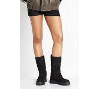 Boohoo Faux Suede Fold Over Ruched Flat Calf Height Boots In Black black 5
