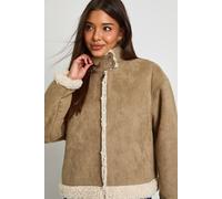 Boohoo Faux Suede Funnel Neck Fur Lined Aviator In Stone stone 12