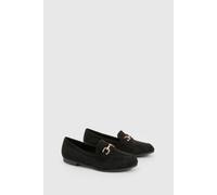 Boohoo Faux Suede Hardware Flat Loafers In Black black 4
