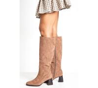 Boohoo Faux Suede Knee High Flared Heel Boots In Taupe taupe 8