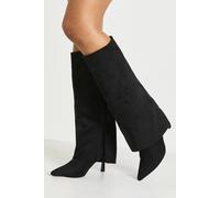 Boohoo Faux Suede Knee High Fold Over Stiletto Boots In Black black 3