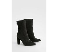 Boohoo Faux Suede Pointed Block Heel Sock Boots In Black black 5