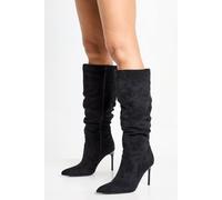Boohoo Faux Suede Ruched Stiletto Pointed Boots In Black black 8