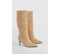 Boohoo Faux Suede Stiletto Knee High Boots In Beige beige 8