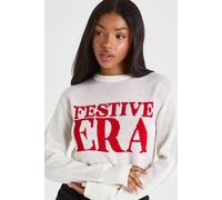 Boohoo Festive Era Cropped Christmas Jumper In Ecru ecru M