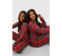 Boohoo Flannel Check Long Sleeve Pyjama Shirt In Red red 10