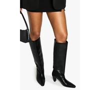 Boohoo Flared Heel Column Pointed Knee High Boots In Black black 4