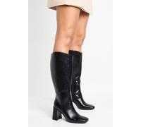 Boohoo Flared Heel Knee High Boots In Black black 8
