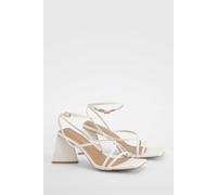 Boohoo Flared Heel Patent Cross Strap Heeled Sandals In White white 7