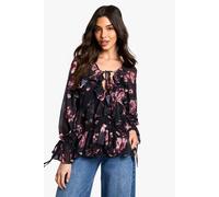 Boohoo Floral Chiffon Extreme Ruffle Blouse In Black black 8
