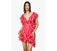 Boohoo Floral Chiffon Ruffle Detail Mini Dress In Red red 14