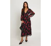 Boohoo Floral Chiffon Ruffle Midaxi Dress In Black black 10