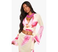 Boohoo Floral Cowl Neck Beach Top In Lemon lemon L