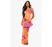 Boohoo Floral Cowl Neck Maxi Beach Dress In Orange orange S