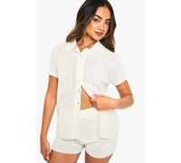 boohoo Women's Floral Knitted Crochet Short in Cream | Size: Medium