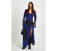 Boohoo Floral Long Sleeve Chiffon Plunge Maxi Dress In Black black 8