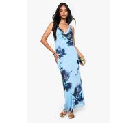 Boohoo Floral Mesh Cowl Maxi Dress In Blue blue 12