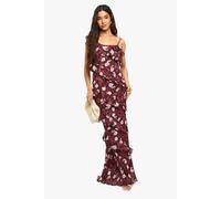 Boohoo Floral One Shoulder Ruffle Maxi Dress In Merlot merlot 10