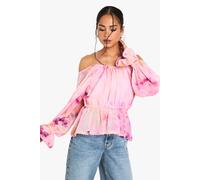 Boohoo Floral Print Off The Shoulder Woven Blouse In Pink pink 8