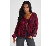 Boohoo Floral Ruffle Chiffon Blouse In Plum plum 6