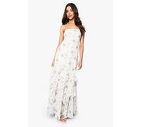 Boohoo Floral Ruffle Hem Strappy Maxi Dress In Ivory ivory 12