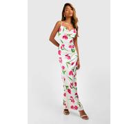 Boohoo Floral Satin Midi Cowl Slip Dress In Purple purple 12