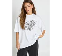 Boohoo Floral Sketch Printed T-Shirt In White white XL