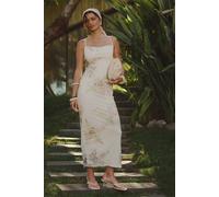 boohoo Women's Floral Strappy Mesh Maxi Collum Dress in White | Size: 16