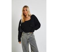 Boohoo Fluffy Knit Cropped Cardigan And Cami Top Set In Black black L
