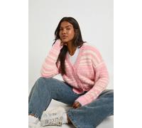 Boohoo Fluffy Knit Oversized Boyfriend Cardigan In Pink pink L