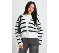 boohoo Women's Fluffy Knit Stripe Cardigan in Mono | Size: XS