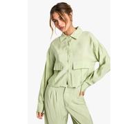 Boohoo Fluid Utility Crop Shirt In Sage sage 8