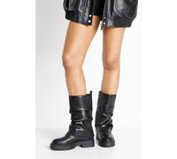 Boohoo Fold Over Ruched Flat Calf Height Boots In Black black 8