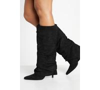 Boohoo Fold Over Stiletto Knee High Boots In Black black 7
