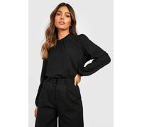 Boohoo Frill Neck Long Sleeve Woven Blouse In Black black 14