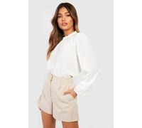 Boohoo Frill Neck Long Sleeve Woven Blouse In Ivory ivory 16