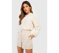 Boohoo Frill Neck Long Sleeve Woven Blouse In Stone stone 10