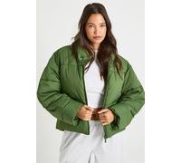 Boohoo Funnel Neck Detail Puffer Jacket In Green green 12