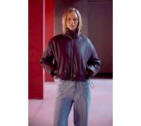 Boohoo Funnel Neck Faux Leather Bomber Jacket In Plum plum 10