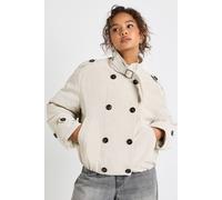 Boohoo Funnel Neck Puffer Trench Coat In Stone stone 16