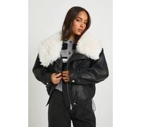 Boohoo Fur Collar Short Pu Jacket In Black black 8
