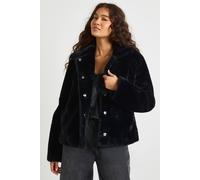 boohoo Women's Fur Collared Jacket in Black | Size: 8