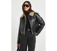 Boohoo Fur Collared Pu Aviator In Brown brown 10