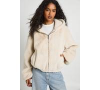 Boohoo Fur Hooded Bomber Jacket In Stone stone 14