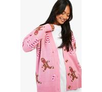 boohoo Women's Gingerbread & Candy Cane Christmas Cardigan in Baby Pink | Size: Small
