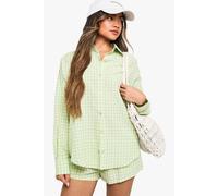 Boohoo Gingham Drop Shoulder Oversized Shirt In Green green 16