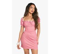 Boohoo Gingham Puff Sleeve Smock Dress In Red red 14