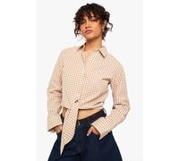 Boohoo Gingham Tie Front Shirt In Brown brown 8